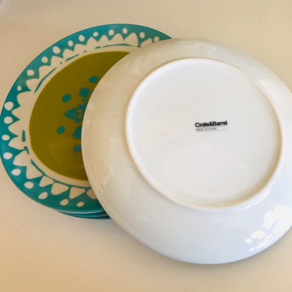 2 Crate & Barrel Ceramic Salad Plates in Green & Blue - Picture 2 of 2